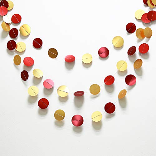 Gold Maroon Party Decorations Red Circle Dots Garland Streamer Hanging Backdrop for Wedding Birthday Engagement Bridal Shower Bachelorette Valentines Day Chinese New Year