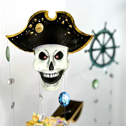 6 Strings Skull Pirate Garlands for Halloween Party Decorations Treasure Box Hanging Decoration Men Skeleton Pirate Streamer Banner Backdrop for Adult and Kids Cosplay Costume Birthday Party Supplies