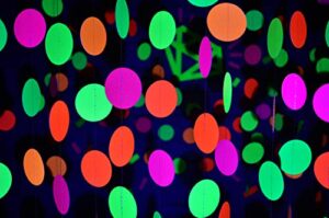 midnight glo 78ft neon paper garland circle dots hanging decorations for birthday party wedding decorations black light reactive uv glow party (6 pack)