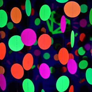 Midnight Glo 78ft Neon Paper Garland Circle Dots Hanging Decorations for Birthday Party Wedding Decorations Black Light Reactive UV Glow Party (6 Pack)