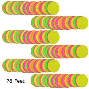 Midnight Glo 78ft Neon Paper Garland Circle Dots Hanging Decorations for Birthday Party Wedding Decorations Black Light Reactive UV Glow Party (6 Pack)