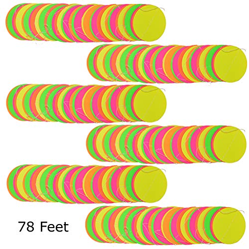 Midnight Glo 78ft Neon Paper Garland Circle Dots Hanging Decorations for Birthday Party Wedding Decorations Black Light Reactive UV Glow Party (6 Pack)