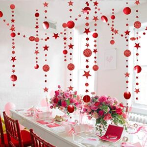 Decor365 Twinkle Star Garlands Red Circle Dots Streamer for Valentines Party Decorations Chinese New Year Hanging Decor Glitter Banner for Bridal Shower Baby Shower Showcase Wedding Curtains Props