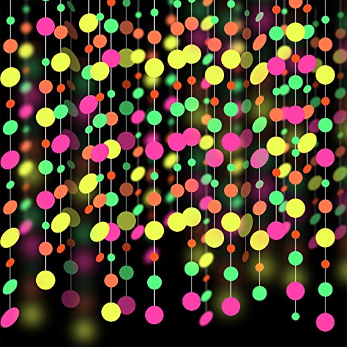 90feet Paper UV Neon Round Dot Garland Neon Streamers in The Dark Party Supplies Black Light Decorations for Wedding Birthday Glow Party Supplies and Decorations UV Reactive Neon Party Favors