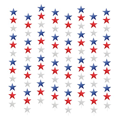 Patriotic Star Streamers Banner Garland Decorations for 4th of July Red White Blue Hanging Stars Banner Memorial Day Independence Day Celebration Veterans Day Party Decorations, 8 Pack