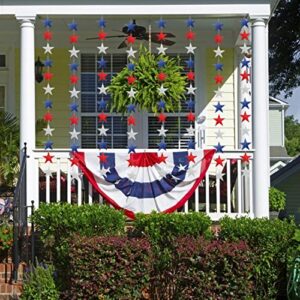 Patriotic Star Streamers Banner Garland Decorations for 4th of July Red White Blue Hanging Stars Banner Memorial Day Independence Day Celebration Veterans Day Party Decorations, 8 Pack