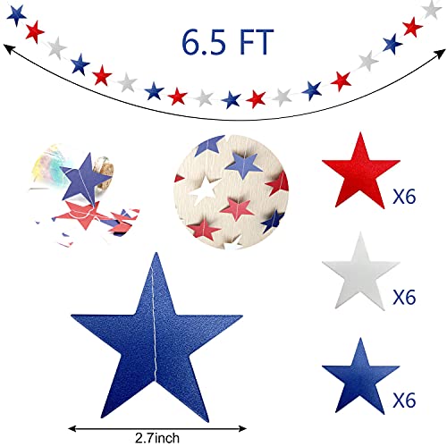 Patriotic Star Streamers Banner Garland Decorations for 4th of July Red White Blue Hanging Stars Banner Memorial Day Independence Day Celebration Veterans Day Party Decorations, 8 Pack