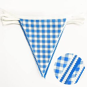 32Ft Blue Party Decorations Blue Buffalo Plaid Checkered White Triangle Flag Gingham Pennant Bunting Fabric Garland for Picnic Racing Car BBQ Birthday Wedding Carnival Party Outdoor Home Garden Decor