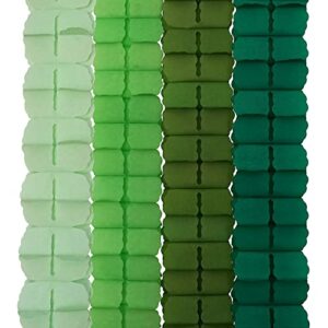 3D Hanging Party Garland Streamers & Photo Backdrop, Tissue Paper Four Leaf Design, 12-Pack (Jungle Green Combo)