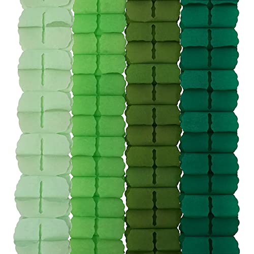 3D Hanging Party Garland Streamers & Photo Backdrop, Tissue Paper Four Leaf Design, 12-Pack (Jungle Green Combo)