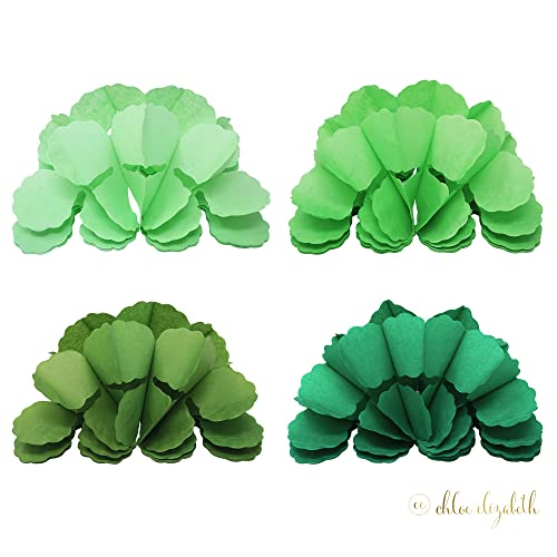 3D Hanging Party Garland Streamers & Photo Backdrop, Tissue Paper Four Leaf Design, 12-Pack (Jungle Green Combo)