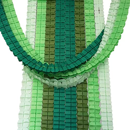 3D Hanging Party Garland Streamers & Photo Backdrop, Tissue Paper Four Leaf Design, 12-Pack (Jungle Green Combo)