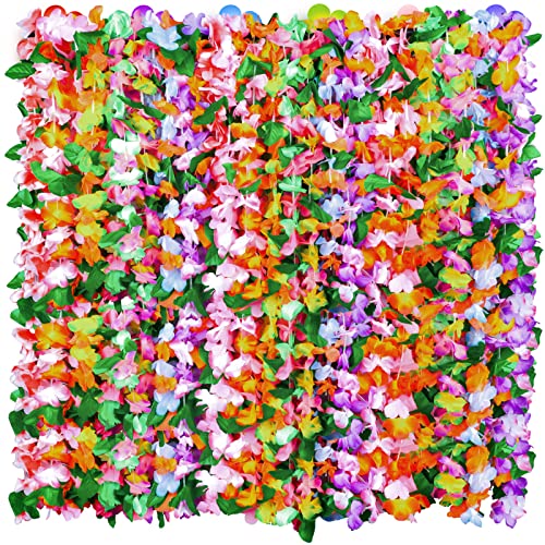 ELCOHO 36 Pieces Luau Party Supplies Colorful Hawaiian Leis Necklace Hawaiian Flower Garlands for Adults for Beach Party Decorations Birthday Party Favors