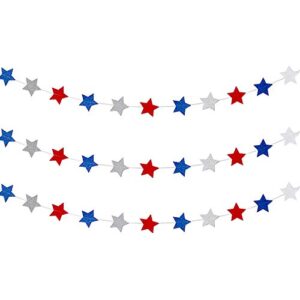 frienda red white blue star streamers patriotic 4th of july decorations sparkling star garland hanging decorations, 3 pack