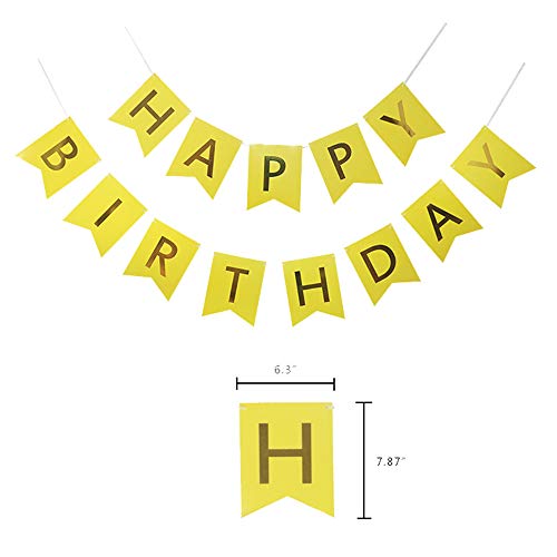 Yellow Birthday Party Decoration - 6 Hanging Fans & Birthday Banner & Decorative Circle Dot Garland & 12 Paper Tassels for Birthday Party, Baby Shower, Wedding etc.