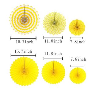 Yellow Birthday Party Decoration - 6 Hanging Fans & Birthday Banner & Decorative Circle Dot Garland & 12 Paper Tassels for Birthday Party, Baby Shower, Wedding etc.