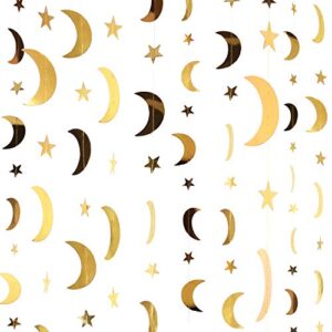 glitter star moon garland banner decoration, 130 feet gold bright star moon paper garland hanging bunting banner backdrop for graduation class congrats grad party decoration