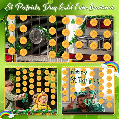 12 Strings St Patricks Day Gold Coins Garland No DIY St Patricks Day Banner for St Patricks Day Decorations Coins Window Hangings, St Patricks Day Garland for Coins Hanging Decorations