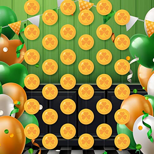 12 Strings St Patricks Day Gold Coins Garland No DIY St Patricks Day Banner for St Patricks Day Decorations Coins Window Hangings, St Patricks Day Garland for Coins Hanging Decorations