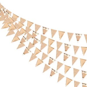 30 Ft Champagne Gold Double Sided Glitter Metallic Triangle Flag Bunting Pennant Banner for Wedding Birthday Holiday Festivals Anniversary Bridal Shower Hen Party Theme Party Decoration Supplies