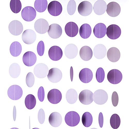 WEVEN Purple Lavender Paper Garland Circle Dots Party Garland Streamer Backdrop Hanging Decorations, 2.5" in Diameter, 20 Feet in Total