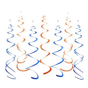 mowo orange and royal blue foil swirl hanging decoration for birthday graduation new year halloween party supplies,pack of 20