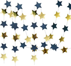 furuix outer space decorations birthday party decorations 2pcs navy blue glitter gold paper star garlands star string for baby shower decorations