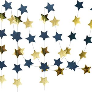 Furuix Outer Space Decorations Birthday Party Decorations 2pcs Navy Blue Glitter Gold Paper Star Garlands Star String for Baby Shower Decorations