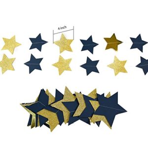 Furuix Outer Space Decorations Birthday Party Decorations 2pcs Navy Blue Glitter Gold Paper Star Garlands Star String for Baby Shower Decorations