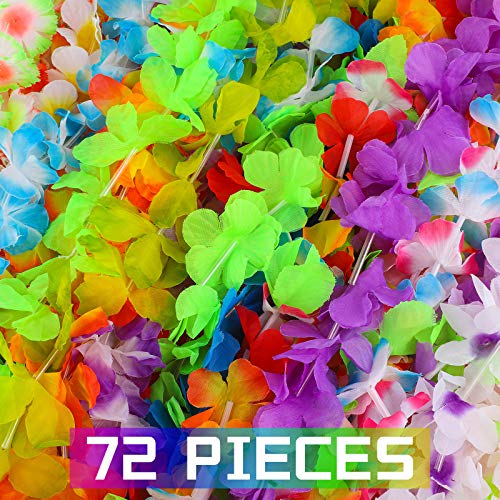 Ruisita 72 Pieces Hawaiian Leis 36 Colors Flowers Necklaces Hawaiian Luau Leis Necklaces for Tropical Themed Party Decorations Beach Party Decor