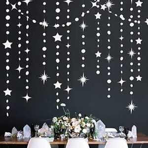 white party decorations star circle dot paper garland banner bunting streamer glitter hanging twinkle star decoration for kids birthday baby bridal shower wedding anniversary engagement decor