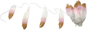 feather garland decorations 10 foot on a string banner, blush pink and gold dipped glitter tipped white, tribal nursery, girls dorm room, boho chic