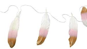 Feather Garland Decorations 10 Foot on a String Banner, Blush Pink and Gold Dipped Glitter Tipped White, Tribal Nursery, Girls Dorm Room, Boho Chic