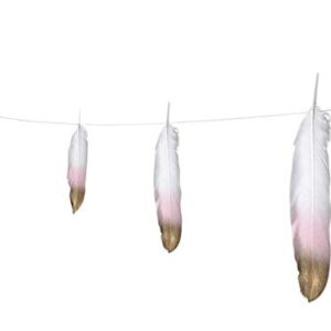 Feather Garland Decorations 10 Foot on a String Banner, Blush Pink and Gold Dipped Glitter Tipped White, Tribal Nursery, Girls Dorm Room, Boho Chic