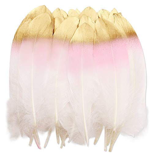 Feather Garland Decorations 10 Foot on a String Banner, Blush Pink and Gold Dipped Glitter Tipped White, Tribal Nursery, Girls Dorm Room, Boho Chic