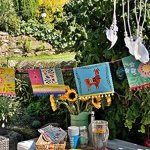 Talking Tables Bohemian Llama Paper Garland Bunting Pom Tassels (13ft) -Colorful Mexican Party Supplies for Birthday Celebration, Festival, Encanto Decorations, Banner, Garden Fiesta, Multi