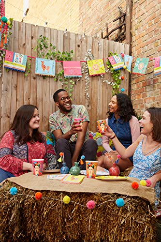 Talking Tables Bohemian Llama Paper Garland Bunting Pom Tassels (13ft) -Colorful Mexican Party Supplies for Birthday Celebration, Festival, Encanto Decorations, Banner, Garden Fiesta, Multi