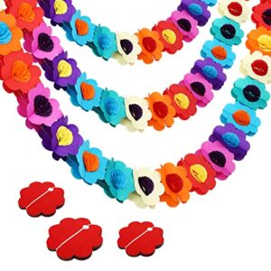 kesote mexican fiesta paper flower garland hanging party decorations, 3 pack rainbow flower garland for luau summer cino de mayo fiesta party decorations