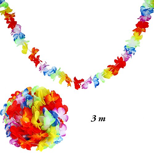 Aneco 6 Packs Colorful Hawaiian Luau Tropical Flower Lei Garland Party Decorations Hawaiian Tropical Party Supplies ,10 Feet Each