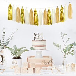 White Gold Champagne Party-Decorations Tassel-Garland -15pcs Christmas Wedding Engagement Tassels Banner Streamers Bachelorette Neutral Birthday Baby Bridal Shower Decor Panduola