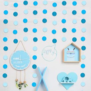 Zwiebeco 52Ft Blue Circle Dots Garland Paper Dot Bunting Banner Hanging Polka Dot Streamers for Baby Shower Birthday Engagement Wedding Bridal Shower Hen Tea Party Nursery Kids Room Home Decorations