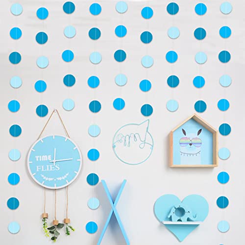 Zwiebeco 52Ft Blue Circle Dots Garland Paper Dot Bunting Banner Hanging Polka Dot Streamers for Baby Shower Birthday Engagement Wedding Bridal Shower Hen Tea Party Nursery Kids Room Home Decorations