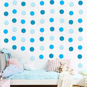 Zwiebeco 52Ft Blue Circle Dots Garland Paper Dot Bunting Banner Hanging Polka Dot Streamers for Baby Shower Birthday Engagement Wedding Bridal Shower Hen Tea Party Nursery Kids Room Home Decorations