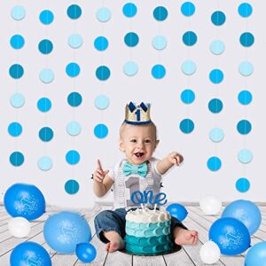 Zwiebeco 52Ft Blue Circle Dots Garland Paper Dot Bunting Banner Hanging Polka Dot Streamers for Baby Shower Birthday Engagement Wedding Bridal Shower Hen Tea Party Nursery Kids Room Home Decorations
