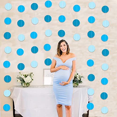 Zwiebeco 52Ft Blue Circle Dots Garland Paper Dot Bunting Banner Hanging Polka Dot Streamers for Baby Shower Birthday Engagement Wedding Bridal Shower Hen Tea Party Nursery Kids Room Home Decorations