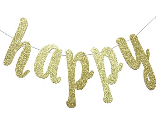 Oh Happy Day Gold Glitter Banner-Birthday – Wedding - Gender Reveal /Baby Shower Announcement /Retirement / Congratulations Party Supplies