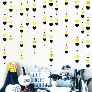 52Ft Black Gold White Love Heart Garland Hanging Paper Streamer Banner for Anniversary Bachelorette Engagement Wedding Bridal Baby Shower Birthday Mothers Day Valentines Day Party Decorations Supplies