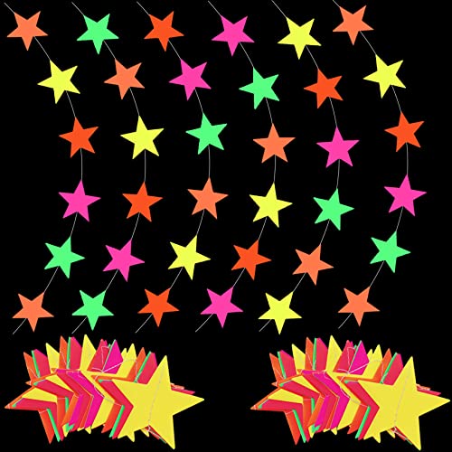 120Ft Star Neon Garland Hanging Paper Glow Party Neon Party Hanging Decoration for Birthday Wedding Neon Party Background Decoration Supplies(8Pcs)