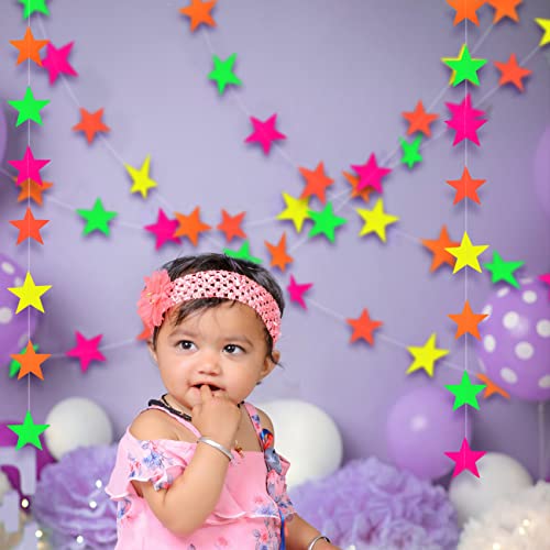 120Ft Star Neon Garland Hanging Paper Glow Party Neon Party Hanging Decoration for Birthday Wedding Neon Party Background Decoration Supplies(8Pcs)