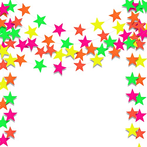 120Ft Star Neon Garland Hanging Paper Glow Party Neon Party Hanging Decoration for Birthday Wedding Neon Party Background Decoration Supplies(8Pcs)